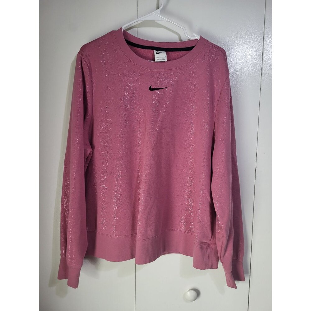 Nike Womens 1X Club Fleece Crewneck Sweatshirt Pink Sparkle Glitter DX6424
